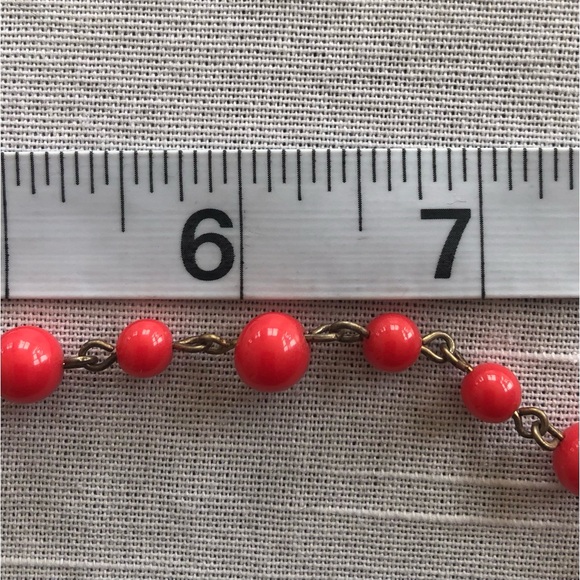 J CREW Long 3-Strand Beaded Poppy Red & Antique Gold Toned Necklace - Picture 9 of 10